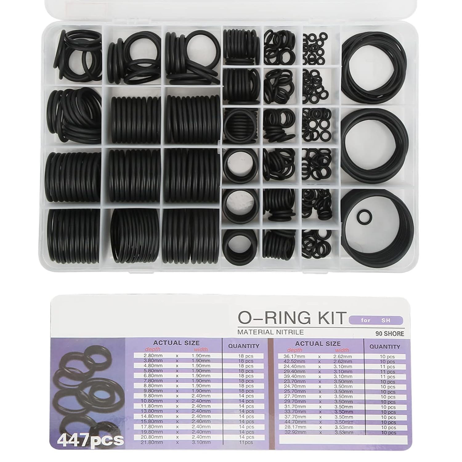 447 Pieces Car Air Conditioning Sealing O Ring Kit Assortment, Rubber Replacement for SH Excavator, HNBR Material O Ring Gasket Washers with Storage Box, AC O Rings Kit for Constru