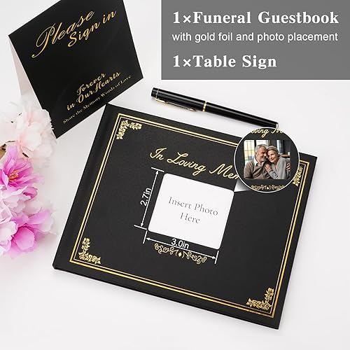 Miniatura 4 de SOITIS Libro de visitas funerarias para servicio conmemorativo, libro de recuerdos de cuero para que los invitados funerarios inicien sesión con