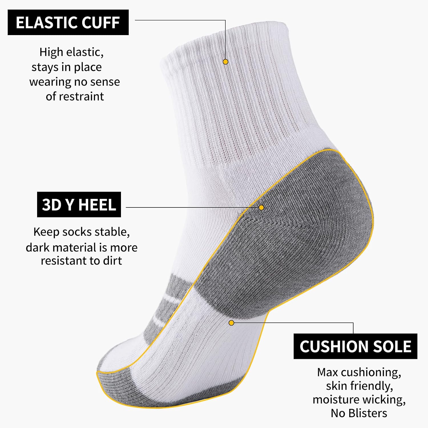 COOPLUS 8 Pairs Mens Cushion Ankle Socks, Athletic Running Performance Quarter Socks