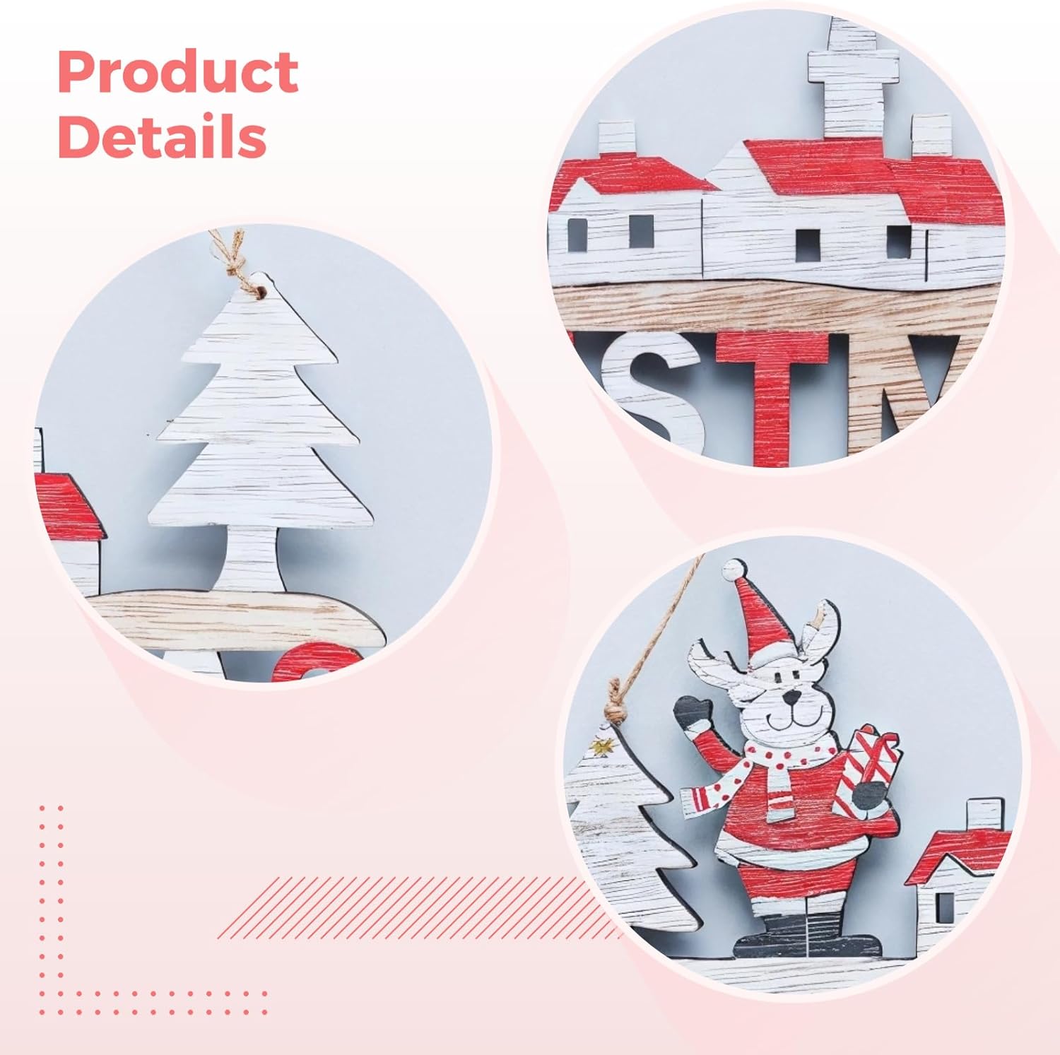 3-Piece Wooden Christmas Door Hanging Set with Santa, Snowman, Reindeer Designs, Snowflake and Bell Accents for Indoor and Outdoor Use