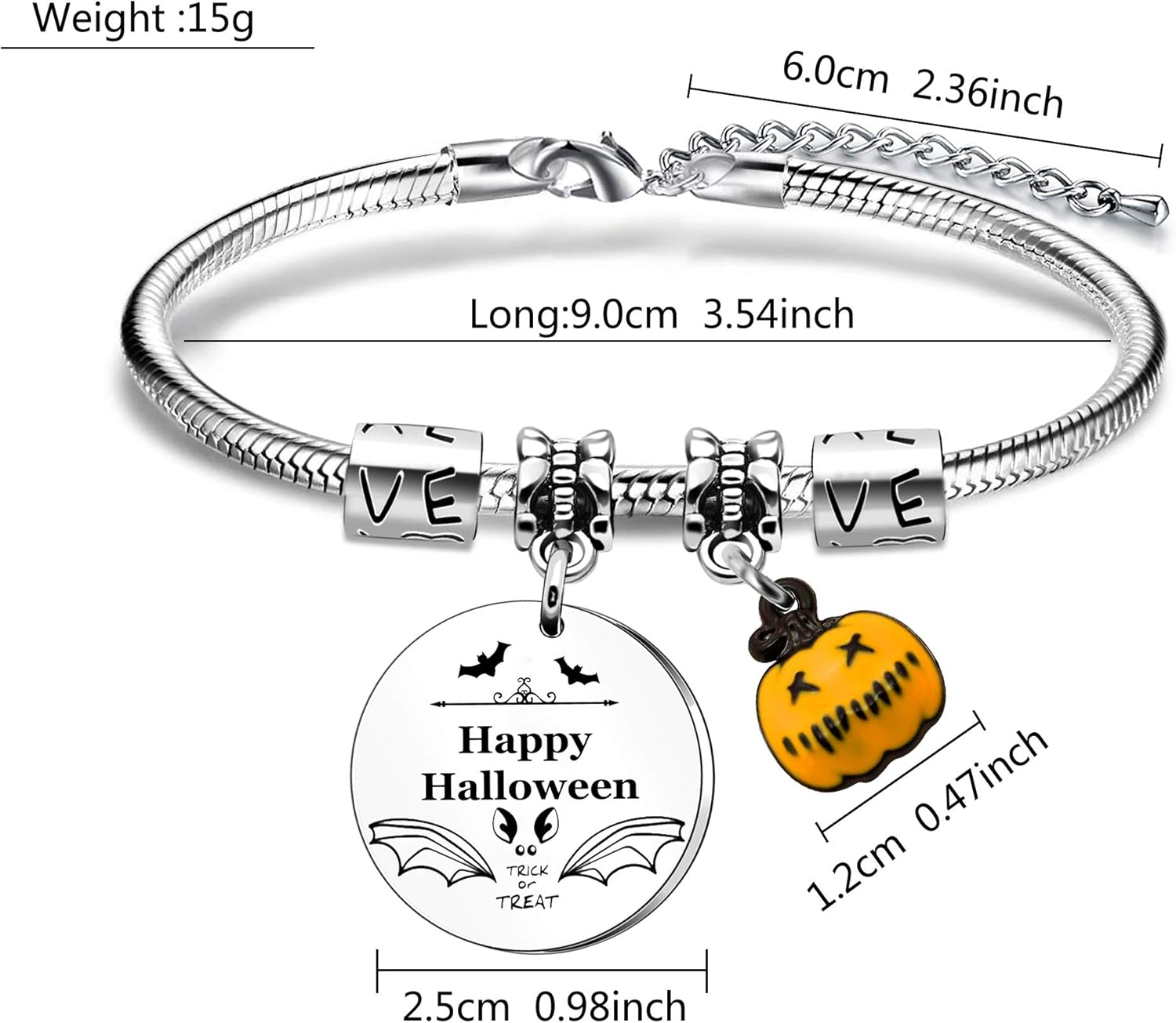 Sweettea Halloween Bracelet Trick or Treat Pumpkin Pendant Adjustable Bangle - Image 4