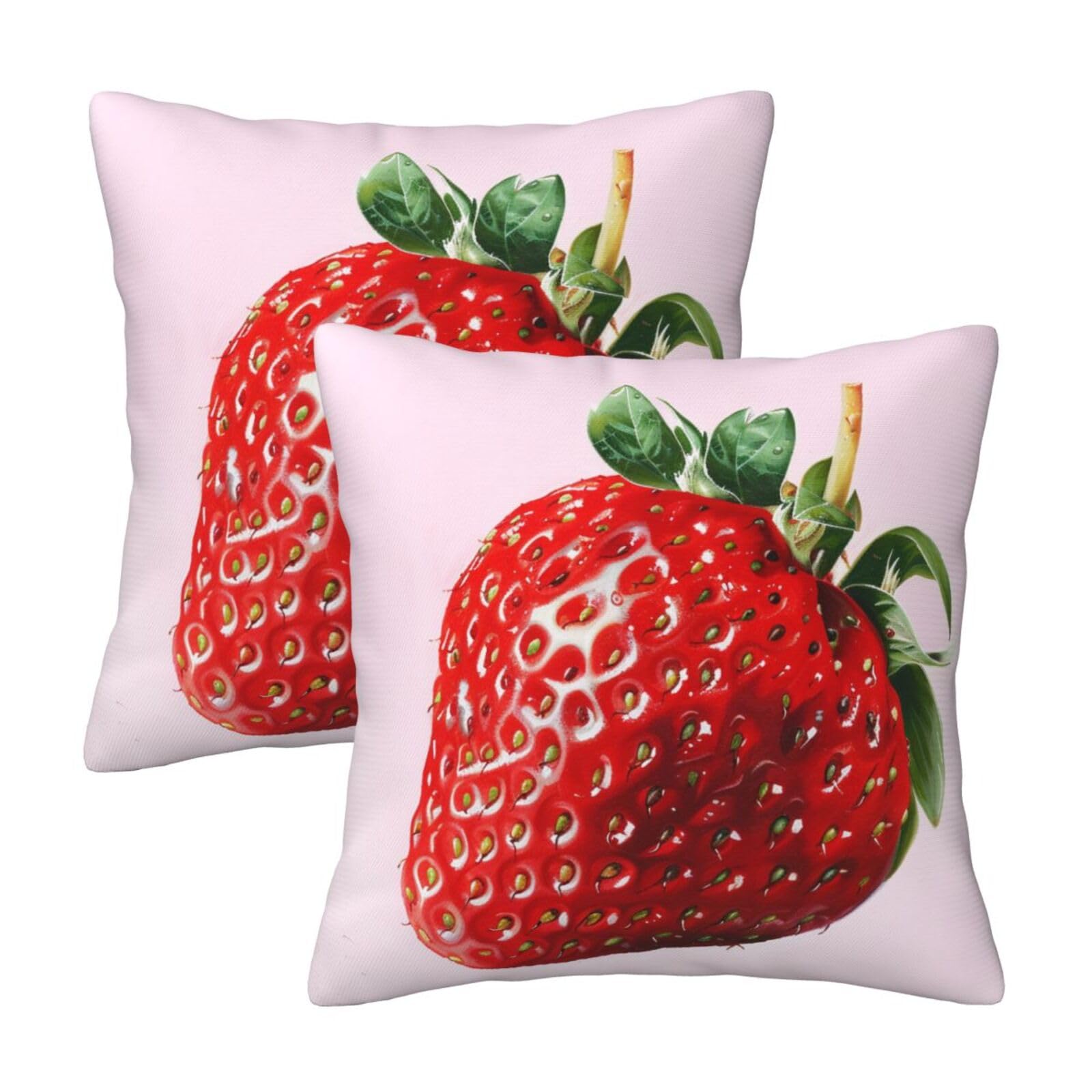 Strawberry Throw Pillow Cases 2 Pack Square Pillowcases Soft Pillow Protectors for Couch Livingroom Sofa Bed Office Car,40x40 CM