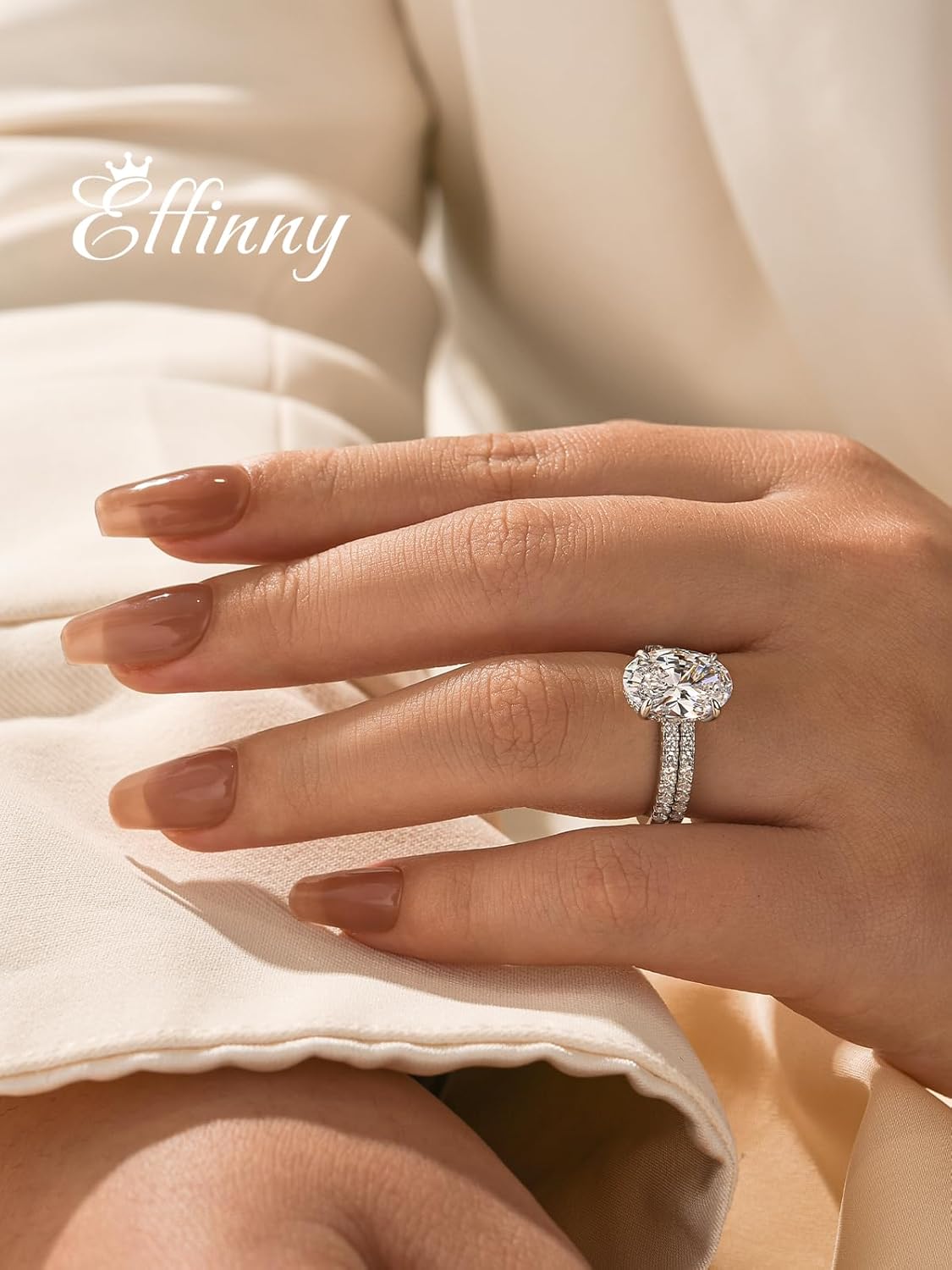 3.5ct Elongated Oval Cut Engagement Ring Set,925 Sterling Silver Bridal Ring Set with Half Eternity Wedding Ring - Image 6