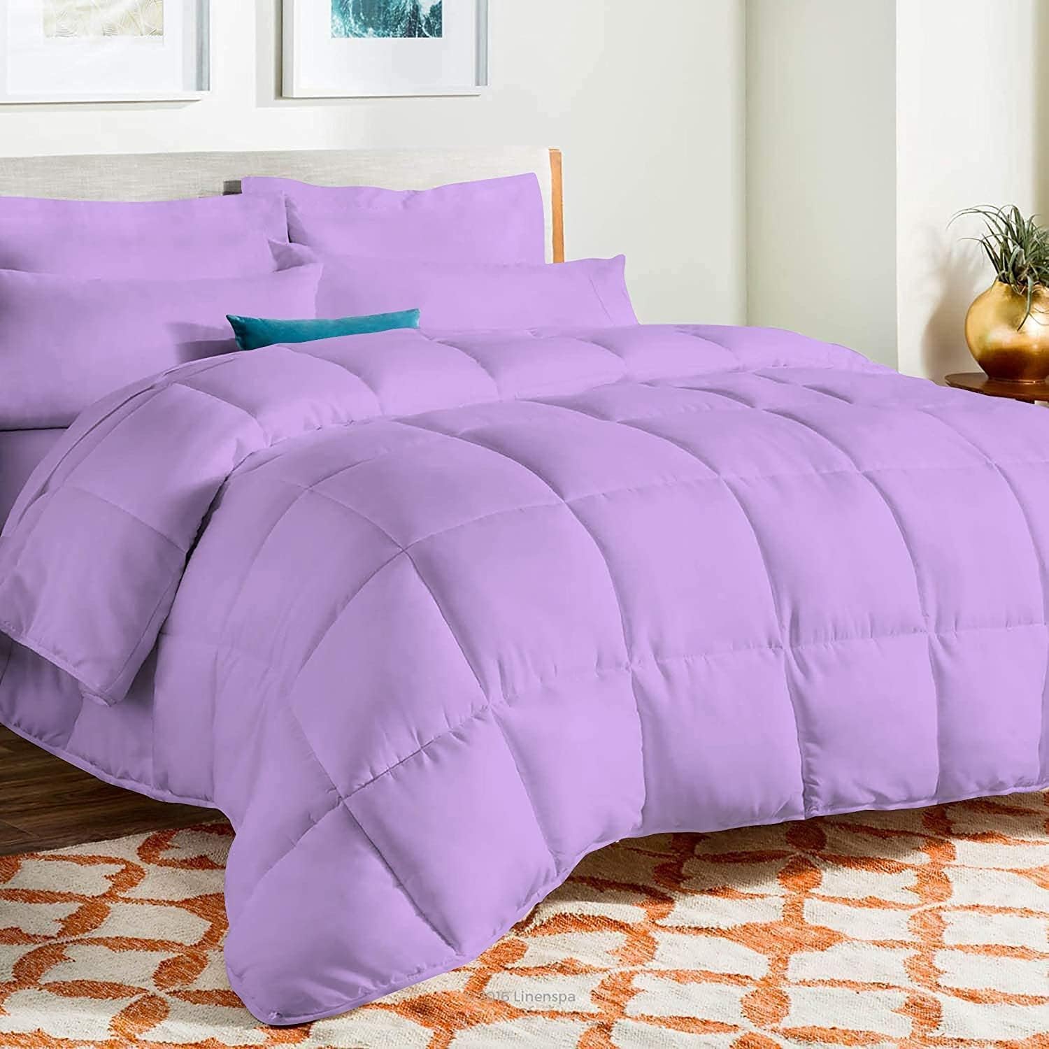 Luxurious 1000 Thread Count Oversized King Size 1 Piece Comforter (500GSM Microfiber Fill) 100% Egyptian Cotton Lilac Solid - (98"X108")