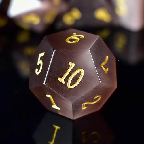 Miniatura 10 de Juego de dados DND de piedras preciosas, juego de dados poliédricos de piedra de sandía roja real para dados de juego de mesa de mazmorras y dragones