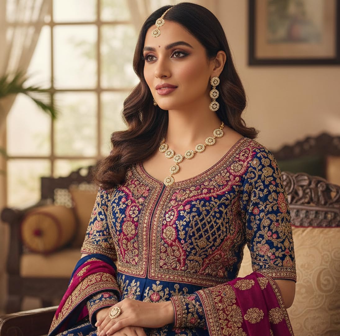 Sunsoul Von Touchstone Indisches Bollywood-Halsketten-Set mit funkelnden Strasssteinen, eleganter Designer-Schmuck, Brautschmuck-Set in Gold- oder Weißton für Damen.