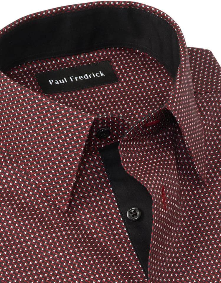 Paul Fredrick Men's Classic Fit Comfort Stretch Non-Iron Geometric Dress Shirt - Image 7