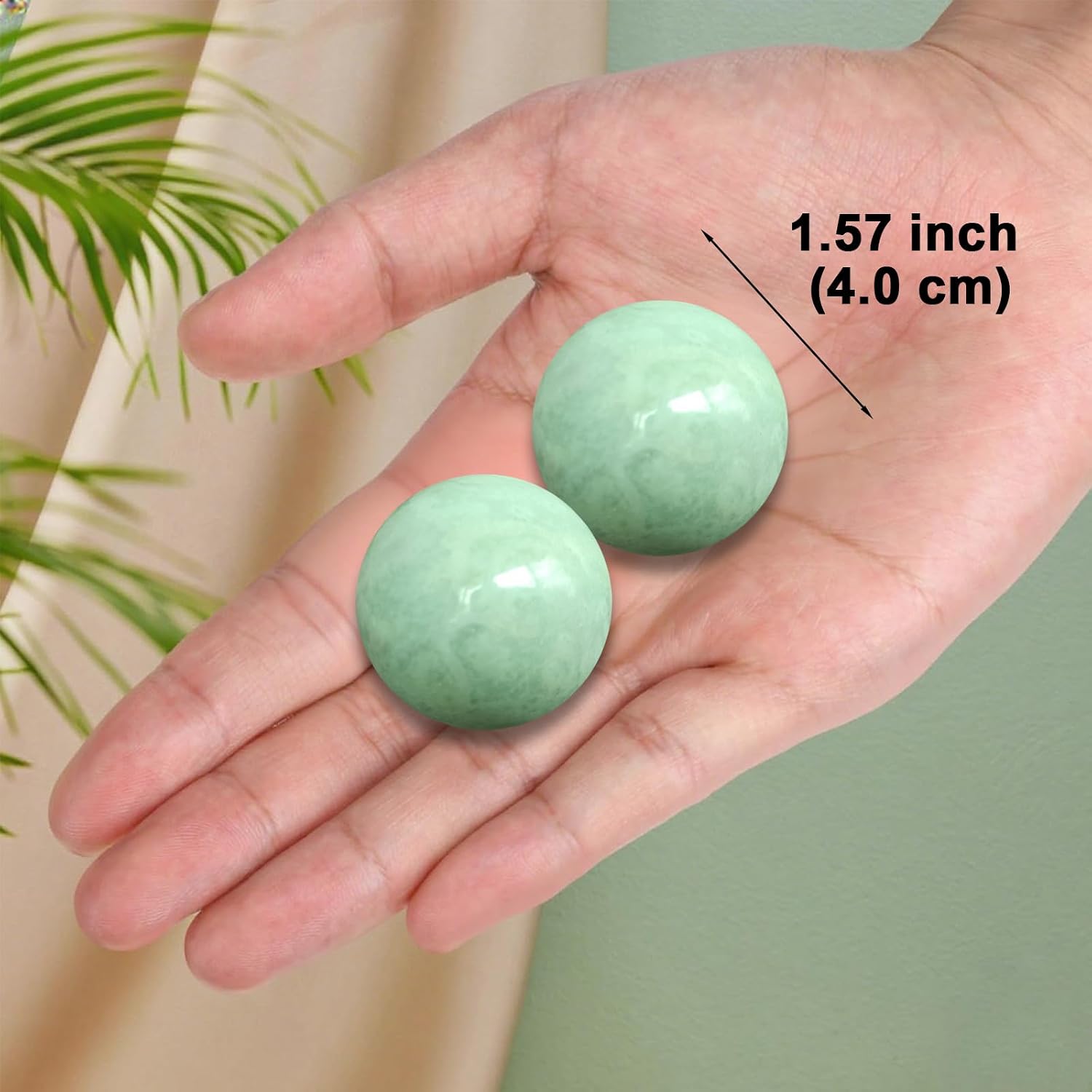 Traditional Chinese Baoding Balls, Marble Health Exercise Stress Relief Balls with a Retro Style Tassel Boxes for Gift, Green, 2-Piece Set, Medium-1.57"