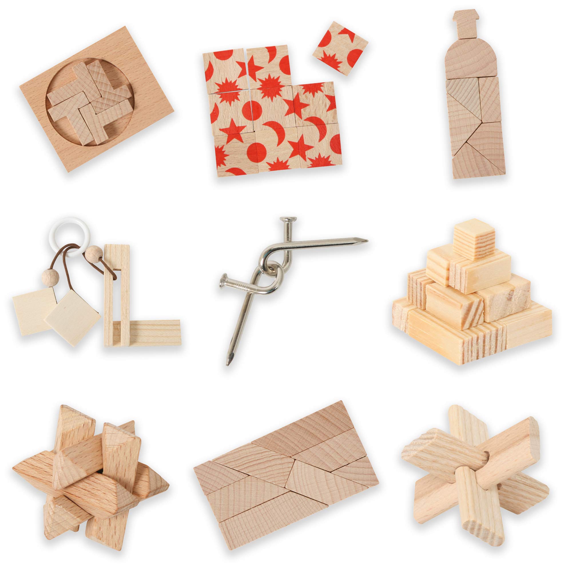 Bartl 500269 Knobelspiele aus Holz Puzzle Set F (9 Puzzles) Geschicklichkeitsspiele für Erwachsene und Kinder
