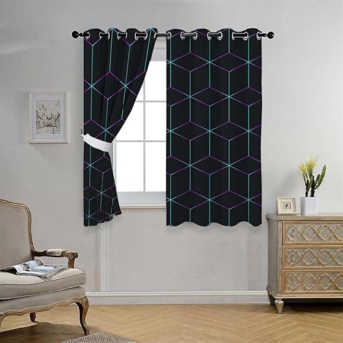 Miniatura 3 de Divider Curtains Black Geometry Lattice Line Modern Doorway Curtains Privacy Cortinas para Ventanas De Cuarto 55Inch Width by 55Inch Length,2 Panels