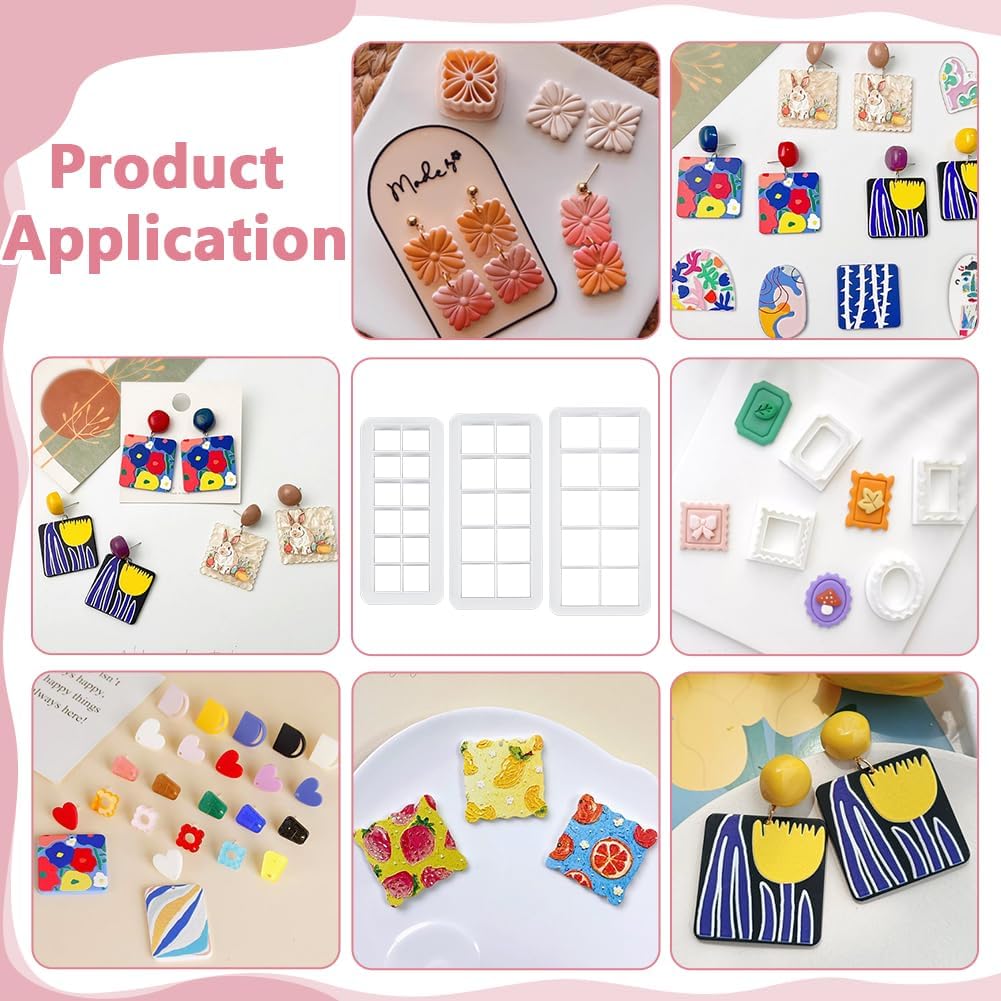 UNICRAFTALE 6Pcs 3 Sizes Square Polymer Clay Cutters Geometric Clay Earrings Cutters Square Grid Polymer Clay Molds Plastic Checker Board Maker for DIY Earring Jewelry Making Tools