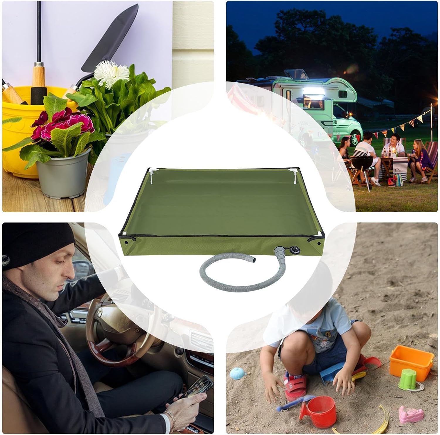 Portable Shower Base,with Drain Hose Foldable Tub | Kids Beach Sand Play Water Pan | for Awning RV Bathroom Travel Indoor Road Trip Backpacking Hiking Kids Men Women