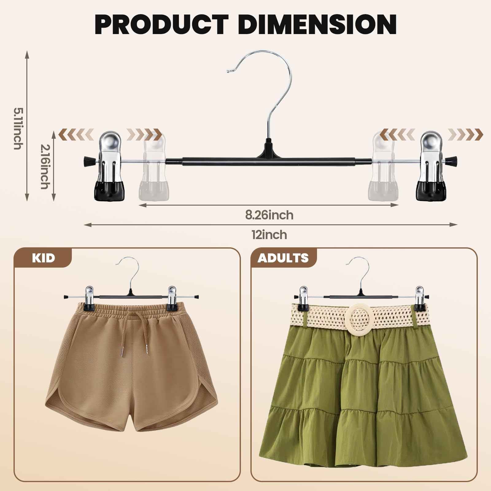 HUADYMEET Confezione da 50 grucce per pantaloni da 30,5 cm, con clip, in metallo, per jeans, salvaspazio, resistenti, antiscivolo, regolabili, organizer per armadio e pantaloncini, per donne, uomini