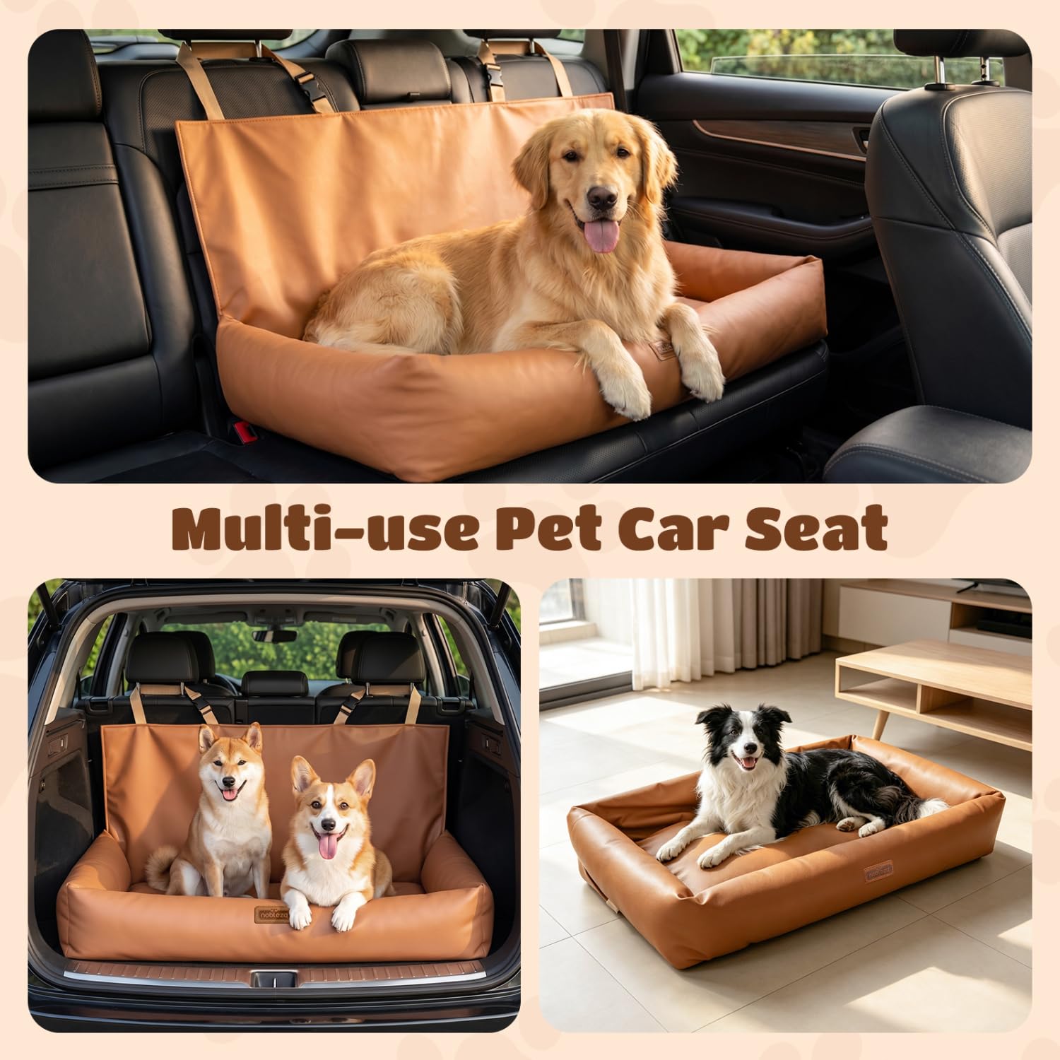 Nobleza Asiento de Coche para Perros Medianos a Grandes, Cinturón de Seguridad Estable, Impermeable, Antideslizante, Adecuado para Perros Medianos y Grandes, L92*W52*H47cm, Color Naranja
