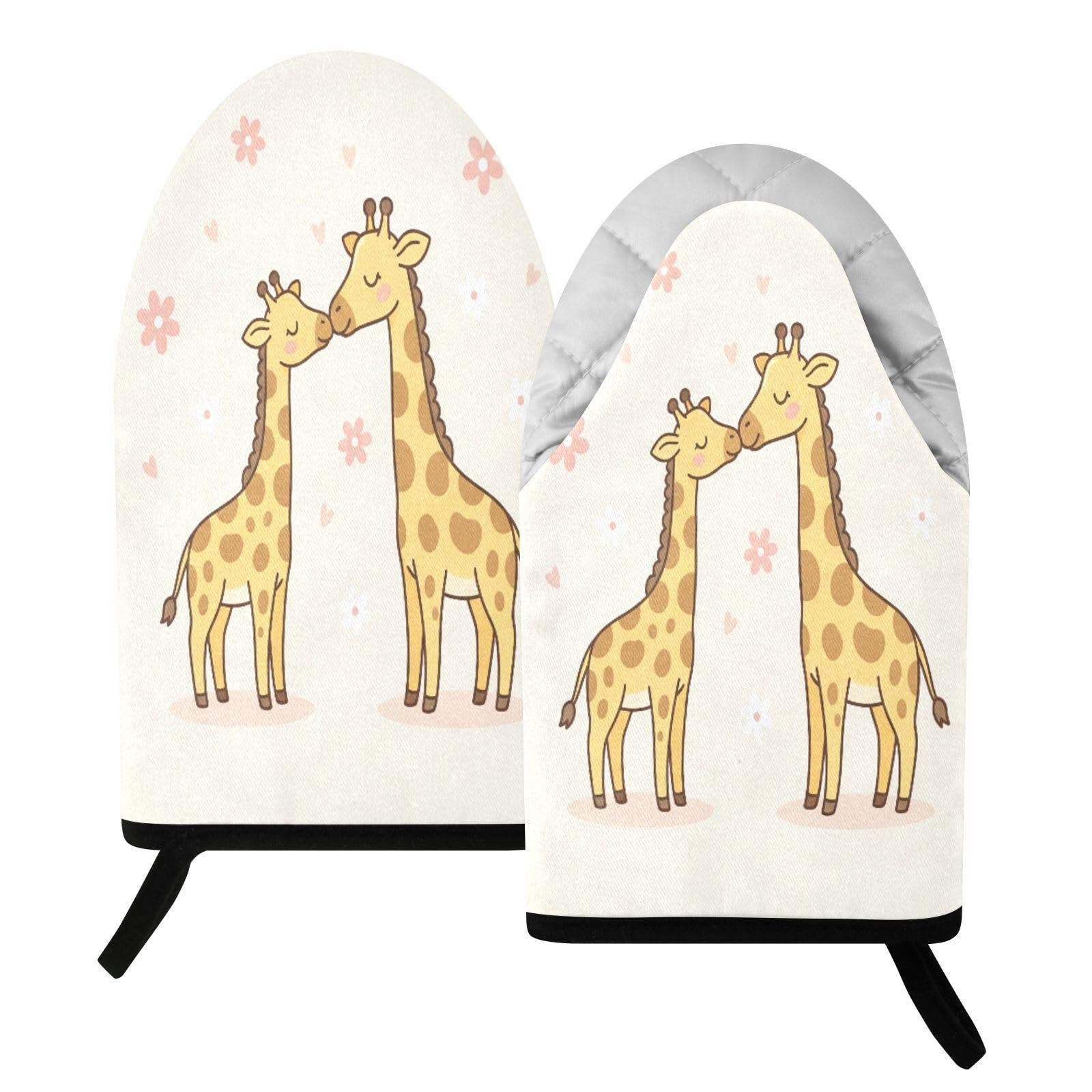 BURSTDDY Giraffe Couple Oven Mitt,Heat Resistant Kitchen Mitts for Cooking