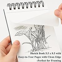 Vista 5 de Cuaderno de bocetos pequeño de 5.5 x 8.5 pulgadas, paquete de 2 mini blocs de bocetos en espiral superior, tapa dura pequeña, 100 hojas cada una