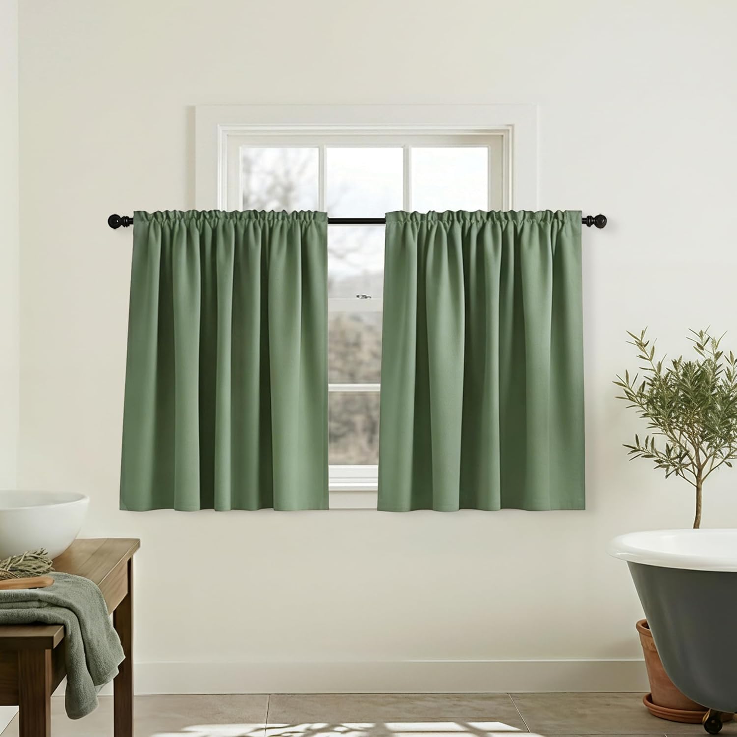 Mrs.Naturall Short Curtains for Small Windows,52x30 Inches Long,Sage Green