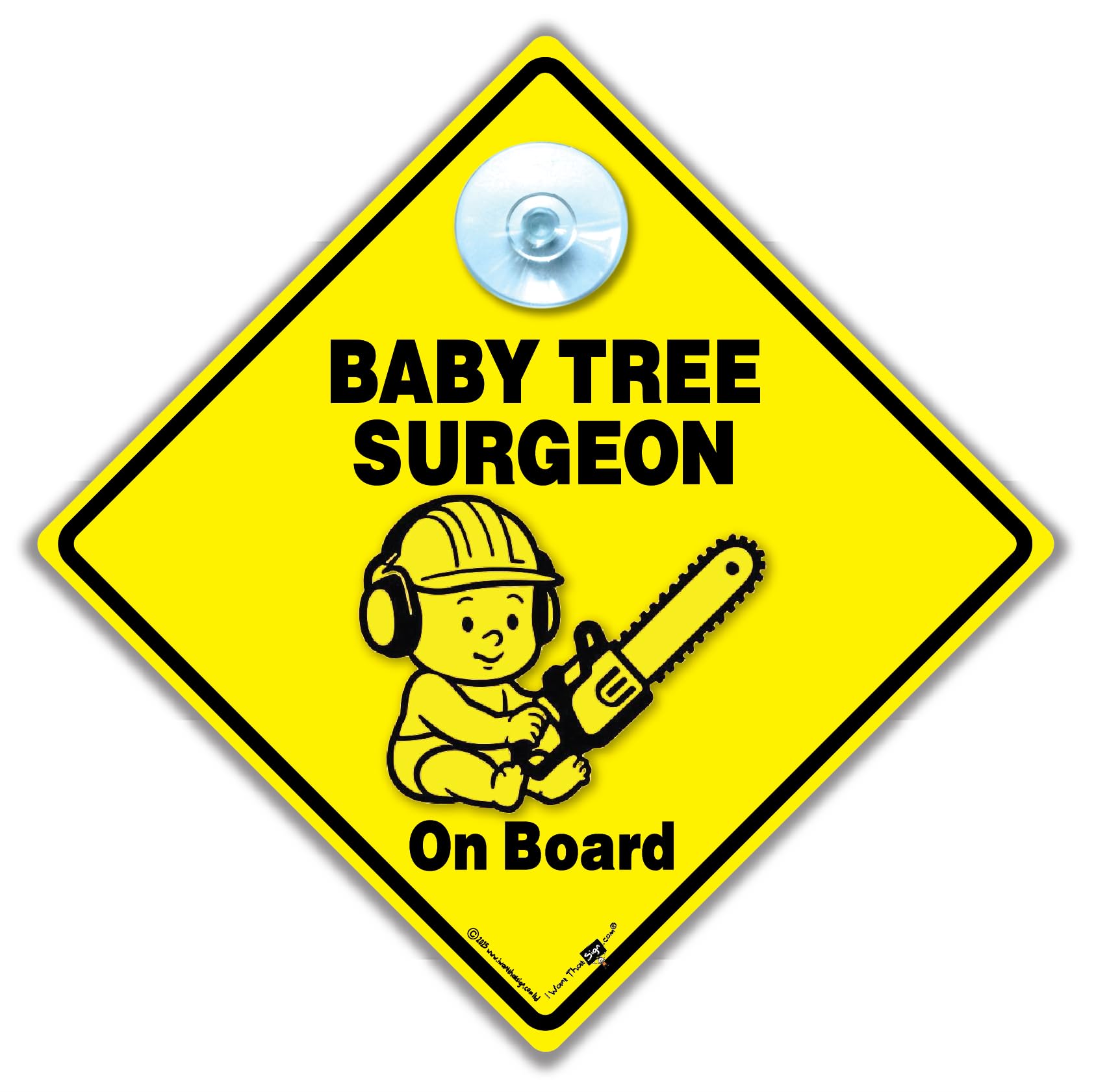 Baby Tree Surgeon On Board Car Sign, 14 x 14 cm, Yellow Diamond Warning Sign with Suction Cup, UV Resistant