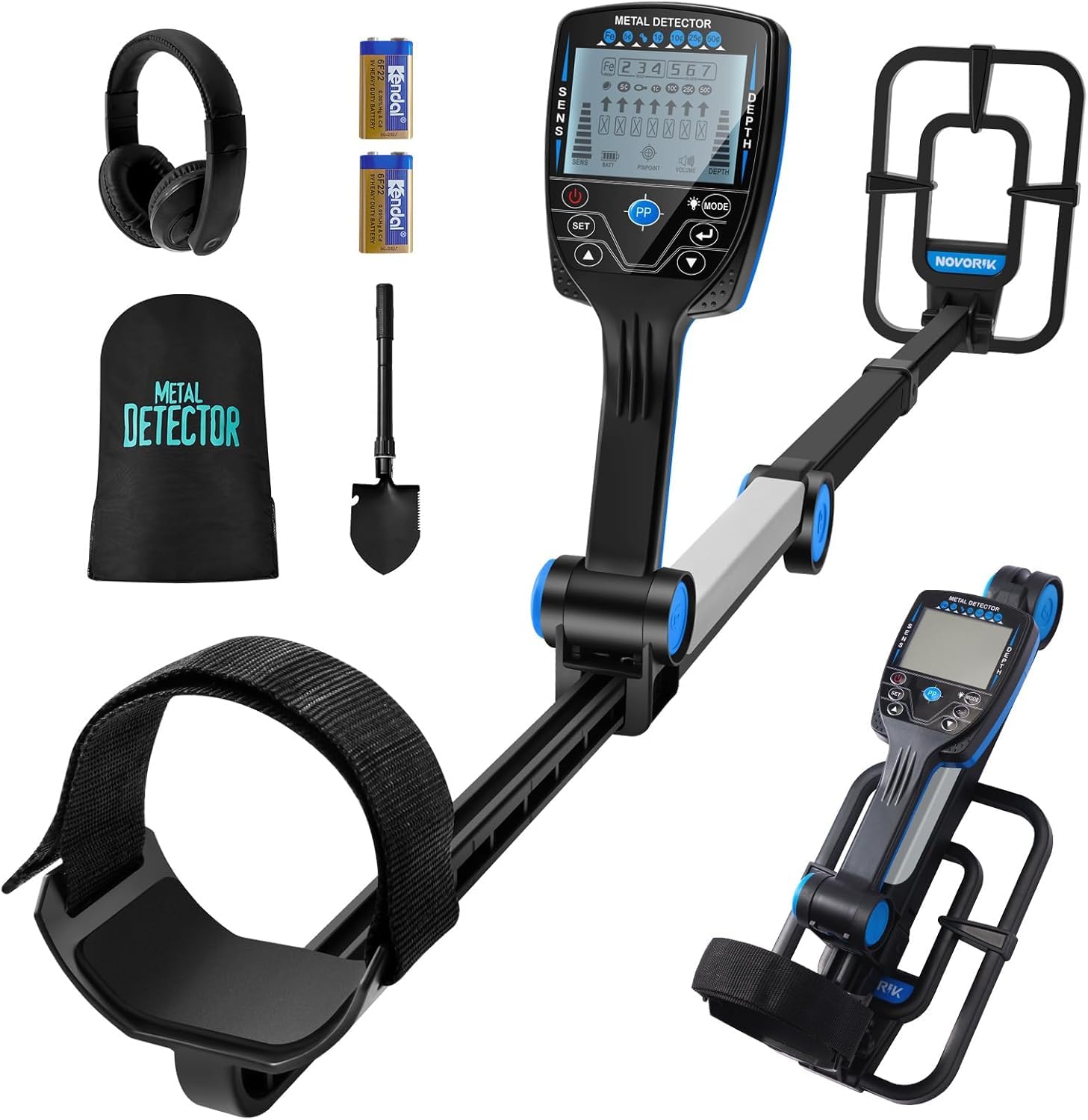 NOVORIK Metal Detector for Adults Professional,Portable Foldable Metal Detector with 10”Waterproof Coil for Jewelry Detecting, Beach & Forest Pinpointer