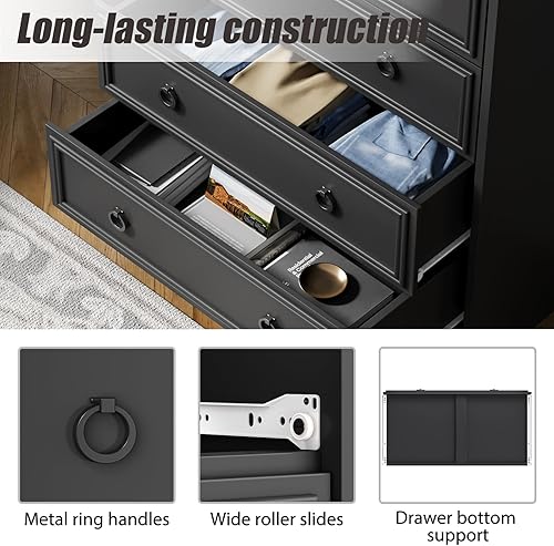 Miniatura 5 de LGHM Cómodas para dormitorio con 4 cajones, cómoda moderna de 4 cajones con bordes texturizados, cómoda, organizadores de armario y ropa de Negro