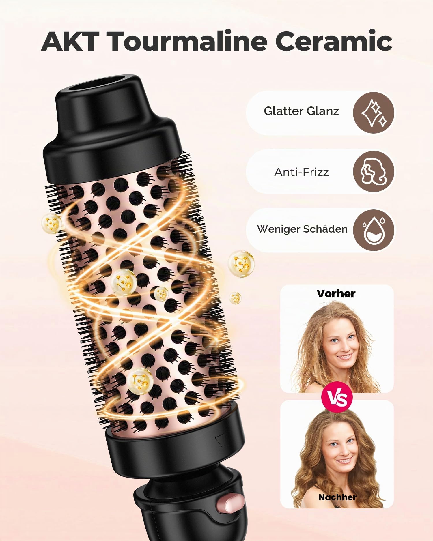 Farery Lockenstab Thermal Brush, 9 Temperaturen Heiße Bürsten für mittleres bis dickes und grobes Haar, schnell aufheizende keramische Heißbürste, austauschbare Bürstenköpfe, mit Dual-Spannung.