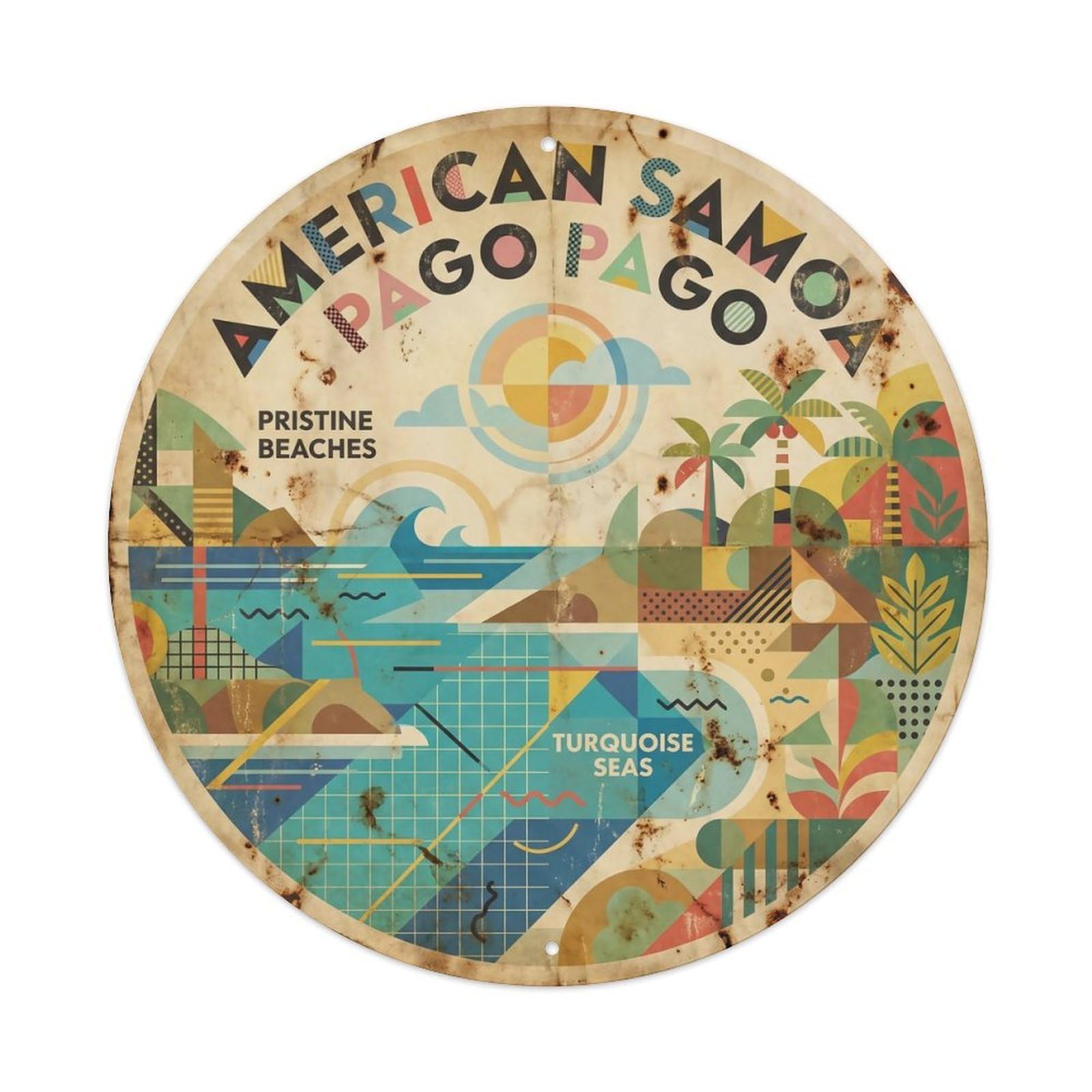 Odgynaw 8X8inch(20X20cm) American Samoa Pago Beach Lagoon Travel Pacific Island Metal Tin Sign