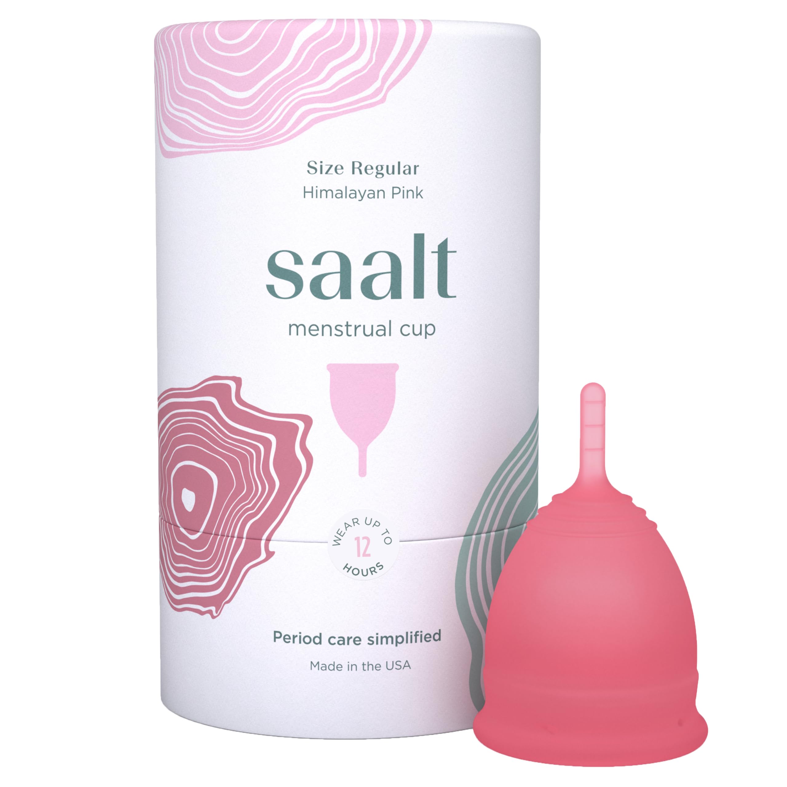 Coupe menstruelle réutilisable Saalt – Protection confortable et sans fuite jusqu'à 12 heures – Sans BPA ni latex – Comprend une coupe et un sac de transport - taille Régulier, Rose