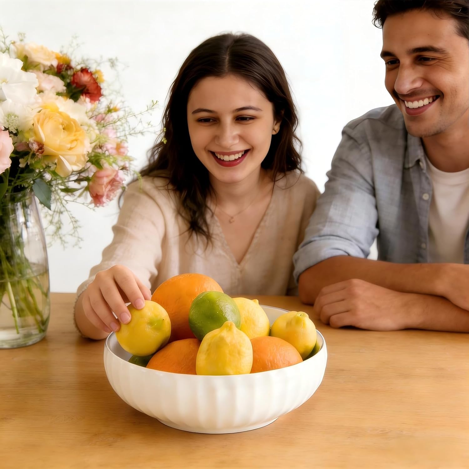 Large Ceramic Fruit Bowl for Kitchen Counter, 10-Inch White Fruit and Vegetable Bowl, Decorative Serving Bowl for Home - Image 6