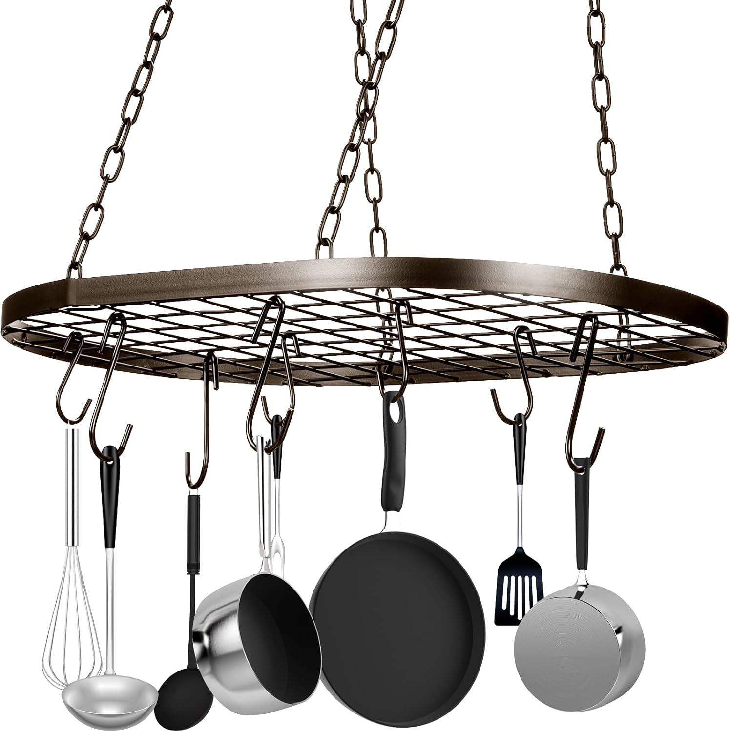 20 Inch Pots and Pans Organizer Hanging Rack Pot and Pan Organizer with 20 S Hooks for Home, Restaurant, Kitchen Cookware, Utensils, Books, Household(Bronze)