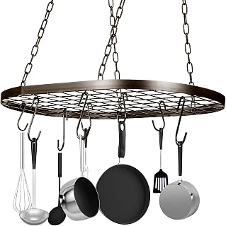 20 Inch Pots and Pans Organizer Hanging Rack Pot and Pan Organizer with 20 S Hooks for Home, Restaurant, Kitchen Cookware, Utensils, Books, Household(Bronze)
