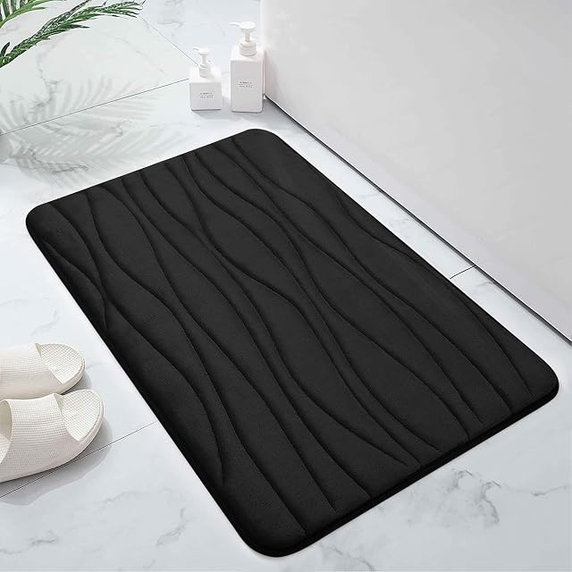 smiry Memory Foam Bath Mat, Extra Soft Non-Slip Bathroom Mat Absorbent Machine Washable Bath Floor Rugs for Bathroom, 40 x 60 cm, Black