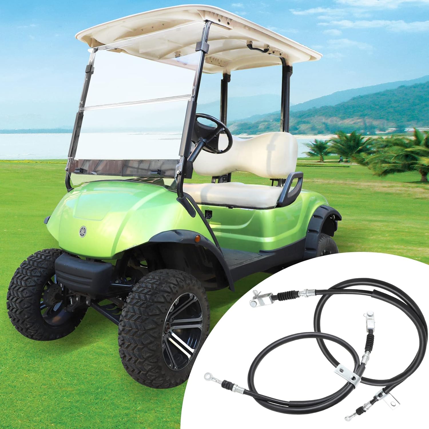 Roykaw Golf Cart Brake Cable Set Compatible with Yamaha G8/G14/G16/G19 Gas & Electric Models, Driver & Passenger Side, Replaces OEM # JF2-F6351-10, JF2-F6341-00