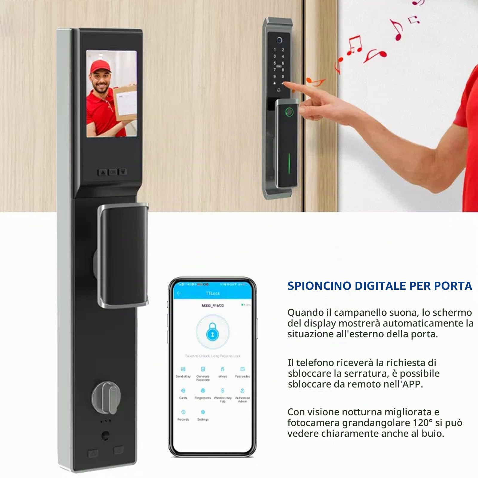 Serratura Smart Porta Blindata, Serratura Elettronica con Controllo App,Serratura della Porta biometrica, Serratura della Porta di Sicurezza Elettronica per casa Camera da Letto Ufficio
