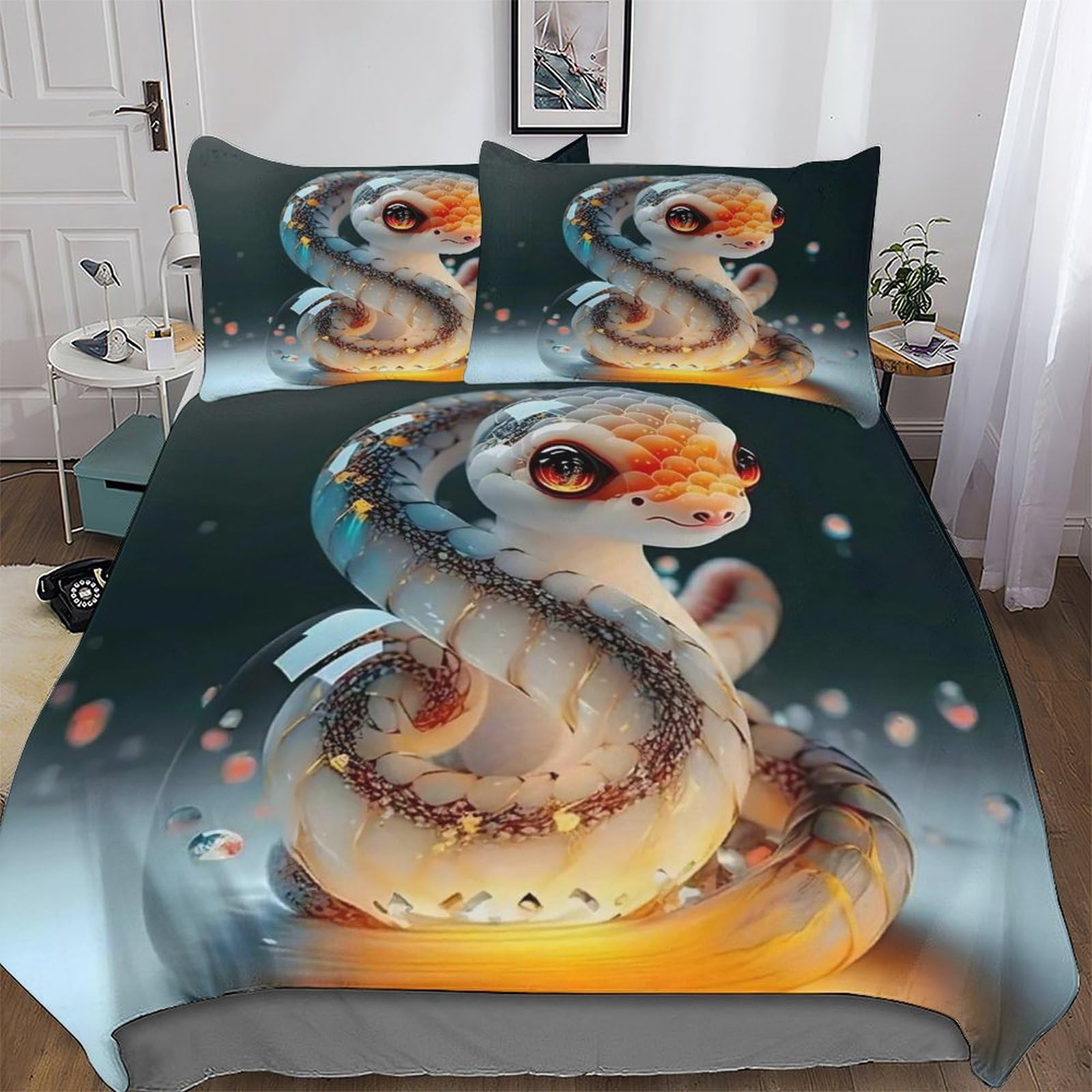 Parure de lit serpent 3D King 220x240 avec housse de couette en microfibre