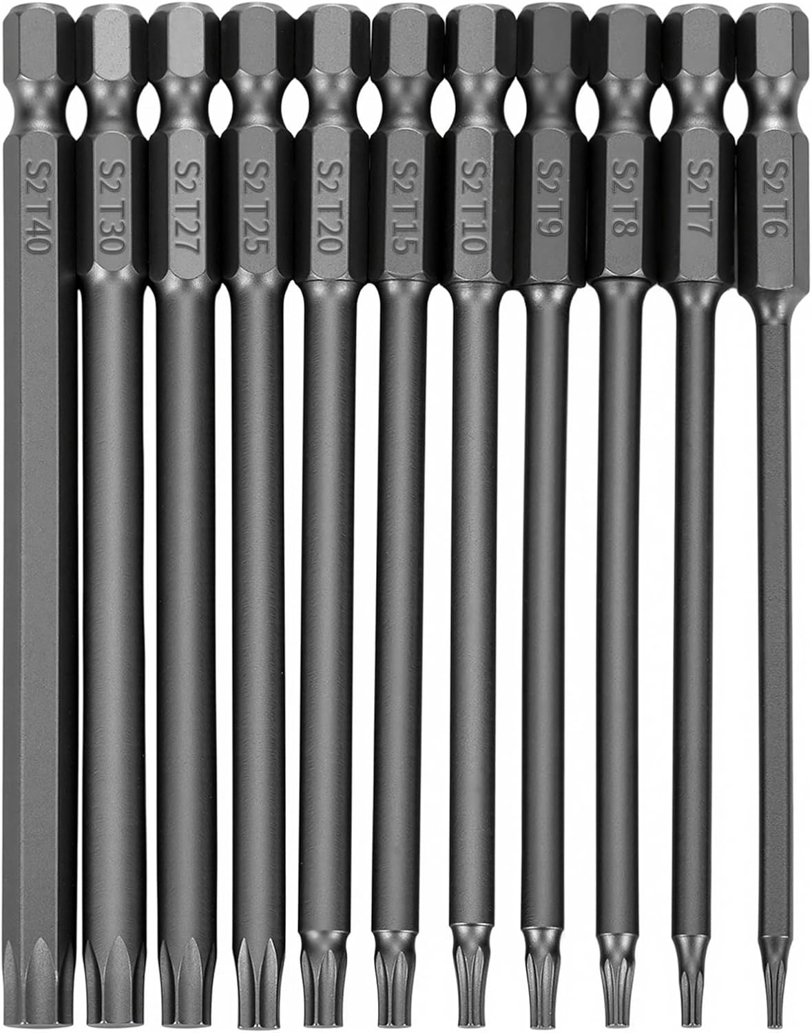 11pcs Security Torx Screwdriver Bit Sets, 1/4 Inch Hex Shank S2 Steel Magnetic security torx bit set, 4in long torx bit set T6 T7 T8 T9 T10 T15 T20 T25 T27 T30 T40