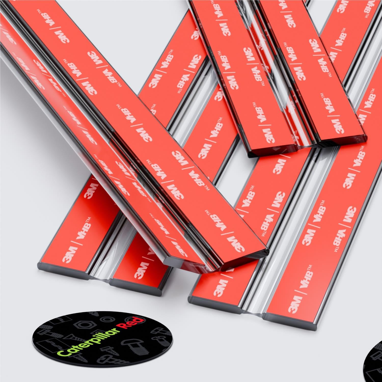 Caterpillar Red 4X 200Mm Acrylic Flexible Hinges - No Glue Required. Low Profile, Transparent, Continuous Acrylic Piano Hinges Size 4