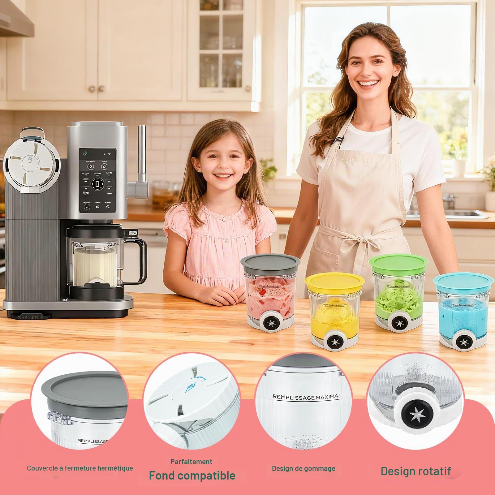 Lot de 4 Pots pour Ninja Ice Cream Swirl Pot Creamy Deluxe pour ninja Creami pour NC700 NC701 Series Accessoires pour Ninjas Machine à Glace Sans BPA et Lave-vaisselle