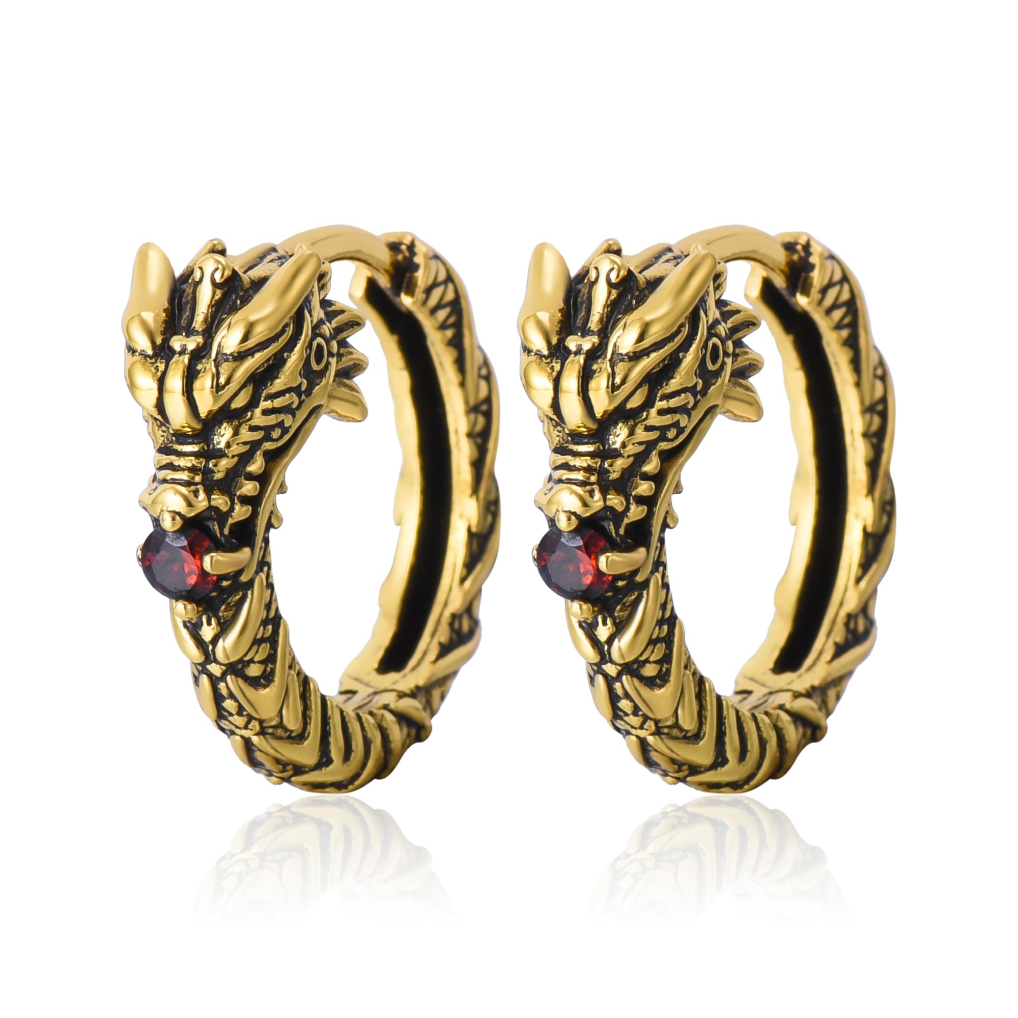 Hanreshe Copper Dragon Hoop Earrings Silver Plated Fashion Jewelry Small Dragon Earrings for Men Women Gift