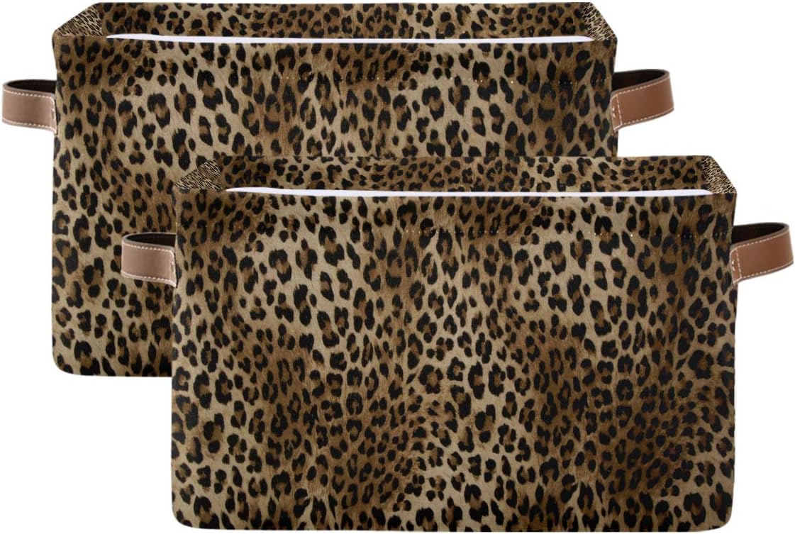 Storage Basket Cube Vintage Animal Cheetah Leopard Print Large Collapsible Toys Storage Box Bin Laundry Organizer for Closet Shelf Nursery Kids Bedroom,15x11x9.5 in,2 Pack