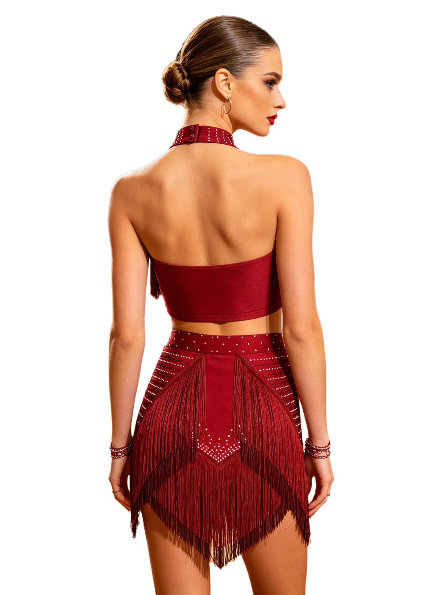 Hansber Donna Abbigliamento La Danza Salsa Latina Frangiato Vestito per Festa di Ballo in Salone Vestito Danza Latina Frangiato Classica