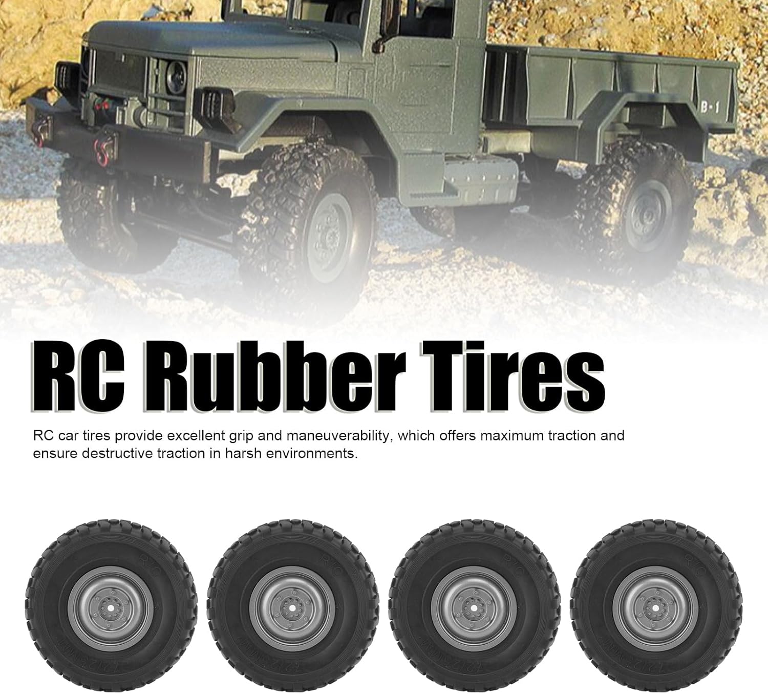 VBESTLIFE 4pcs 5mm Hex RC Rock Climbing Tires, Super Grip Rubber Off Road Car Tires Compatible with B14 B24 C14 C24 C34 C44 MN D90 91 96 99 99S