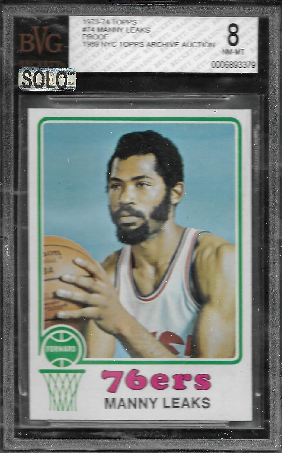 Bvg 8 1973 Topps #74 Manny Leaks Full Color Proof - Basketball Cards