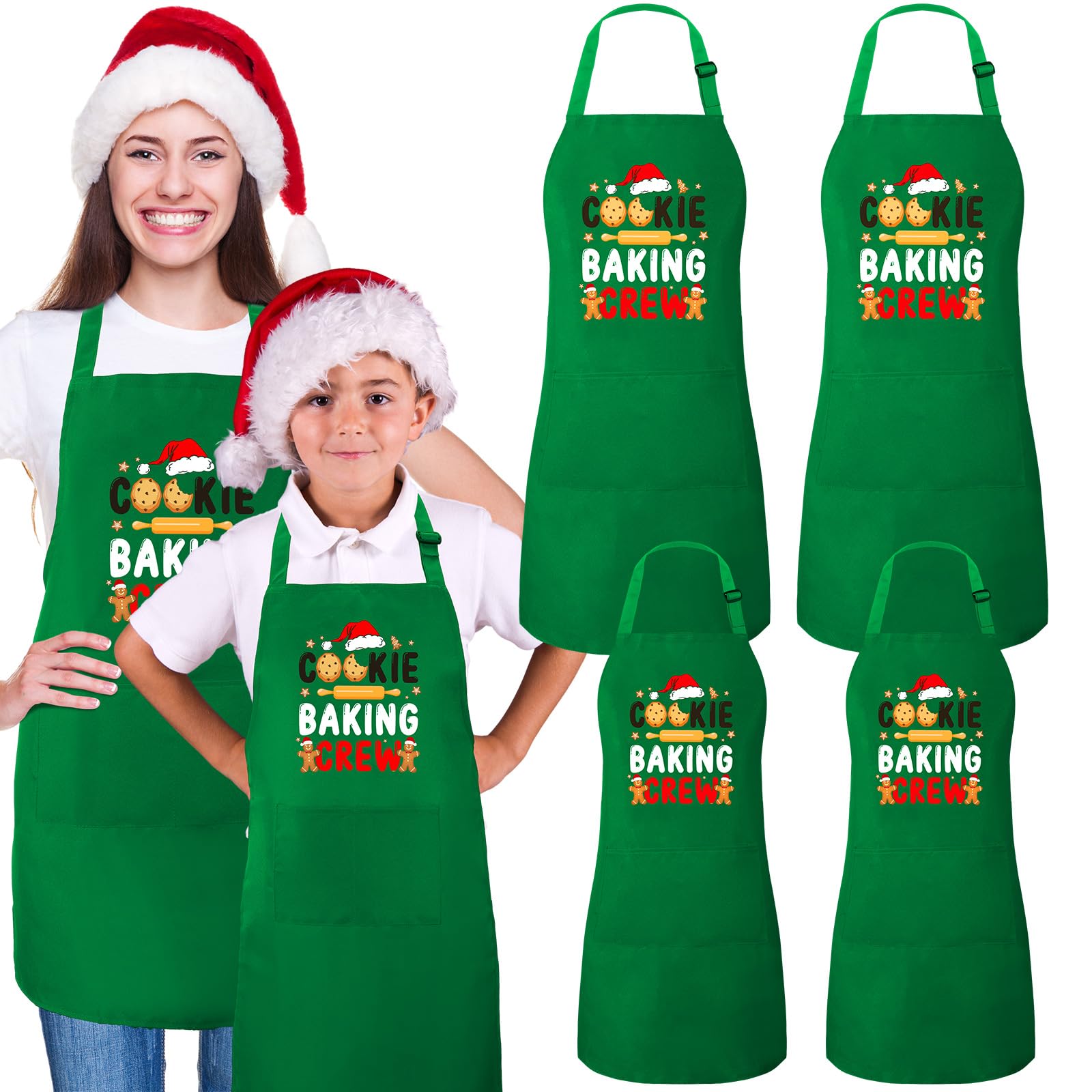 Suhine Paquete de 4 delantales de Navidad a juego para hornear de Navidad, delantales de cocina para cocinar en familia, Verde, S