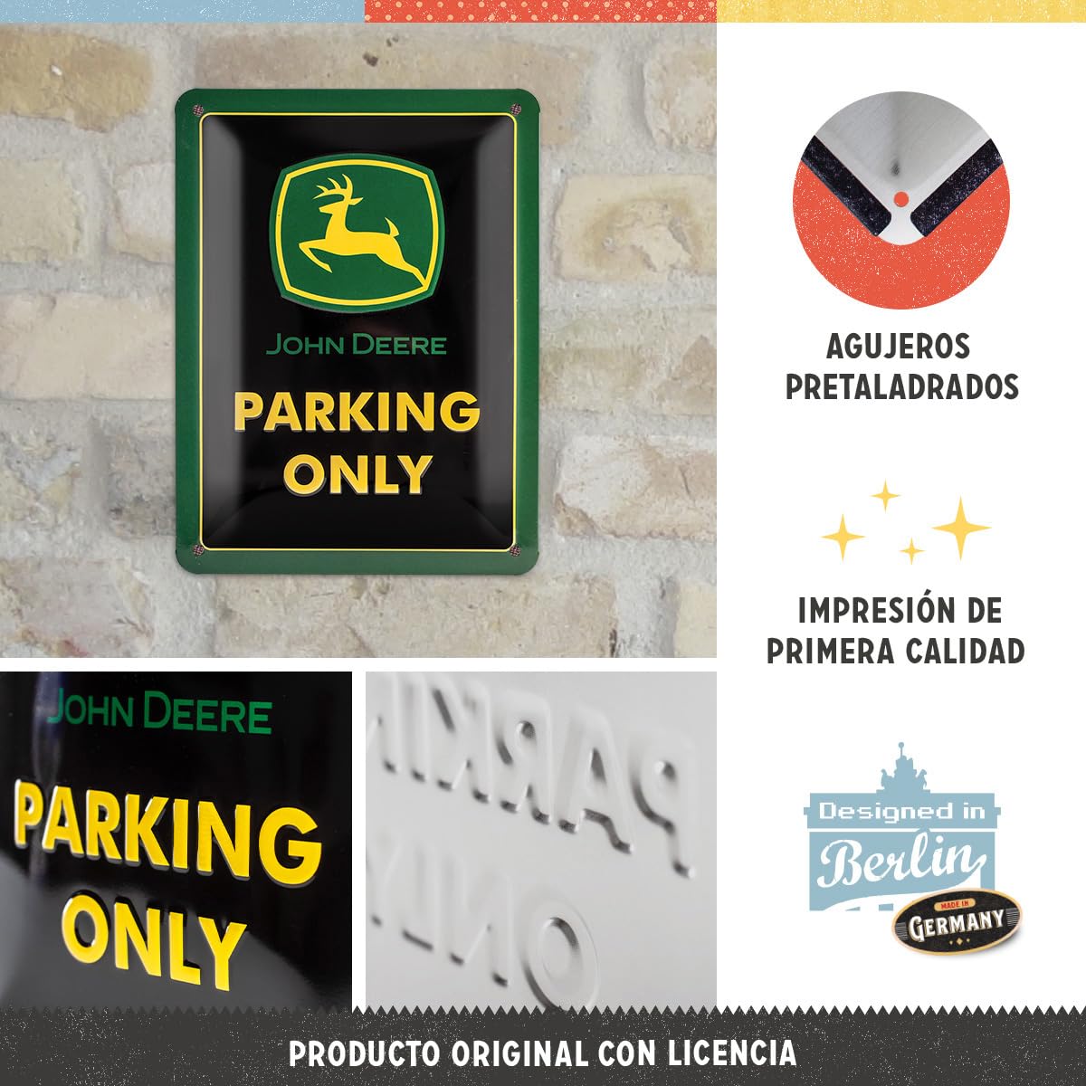 Nostalgic-Art Cartel de Chapa Retro John Deere – Parking Only – Idea de Regalo para los Fans de los Tractores, metálico, Diseño Vintage, 15 x 20 cm