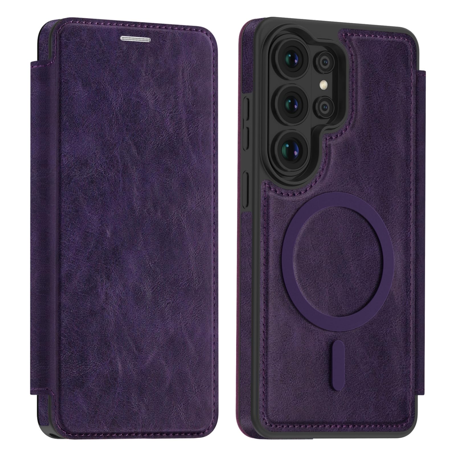 Case for Samsung Galaxy S26 Ultra Flip Case Compatible with MagSafe, PU Leather Wallet Phone Case with Card Slot and RFID Protection - Purple