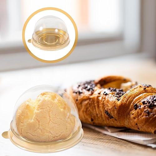 Miniatura 9 de Cabilock Embalaje comestible, 50 unidades, plástico transparente, mini caja para cupcakes con tapa de cúpula, yema de huevo, hojaldre de luna,