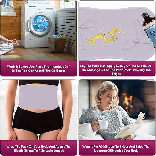 Miniatura 7 de Envoltura de aceite de ricino, envoltura de aceite de ricino reutilizable con almohadilla para el cuello, correa elástica ajustable, lavable a