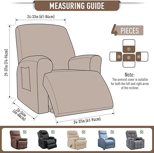 Vista 78 de TAOCOCO Funda para sofá biplaza reclinable, 6 piezas, fundas de sofá reclinable dobles para sofá biplaza reclinable doble de 2 asientos, protector