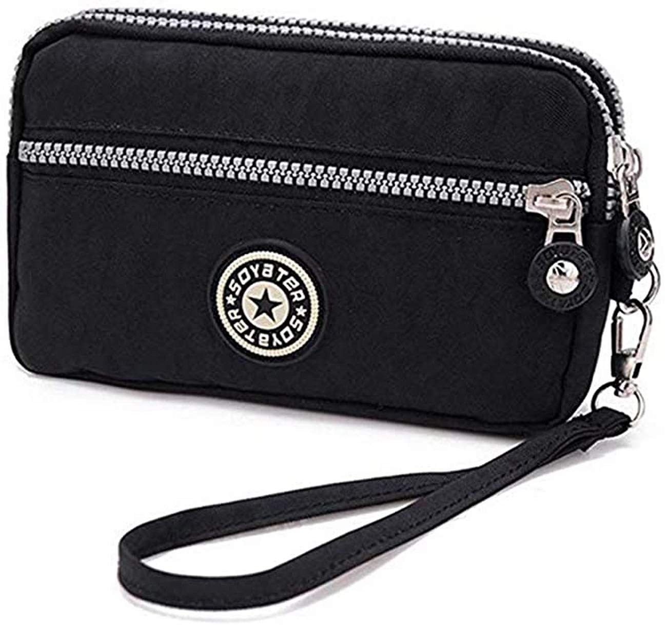 3 Zippers Clutch Wallet Waterproof Nylon Cell Phone Purse Wristlet Bag Money Pouch for Women