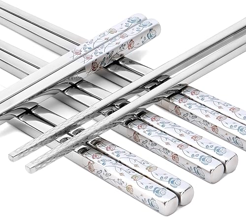 Stainless Steel Chopsticks, Titanium Plated Metal Chopsticks, 9.8" Premium Japan